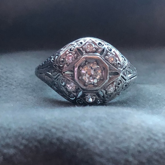 Antique platinum 14k diamond ring - Picture 4 of 11